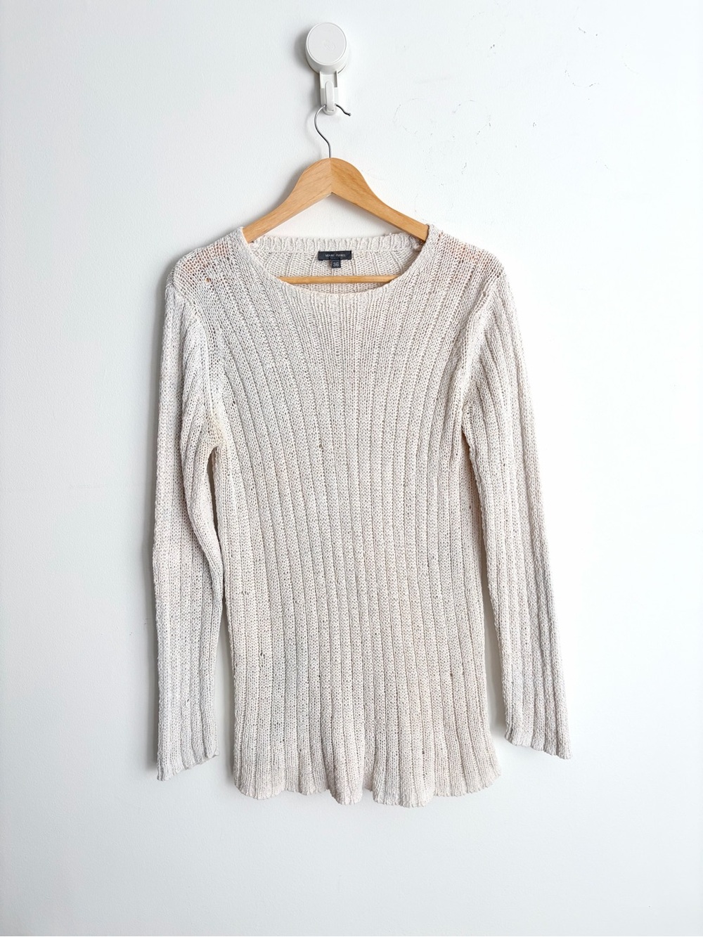 Vintage 90s Minimalist Marc Aurel Cream Ribbed Open Knit Sweater S